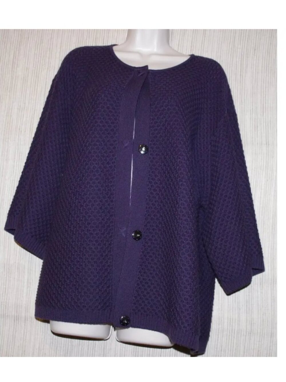 St.John WOOL EGGPLANT Purple SNAPS CARDIGAN 3/4 SLEEVE  JACKET SIZE:XL